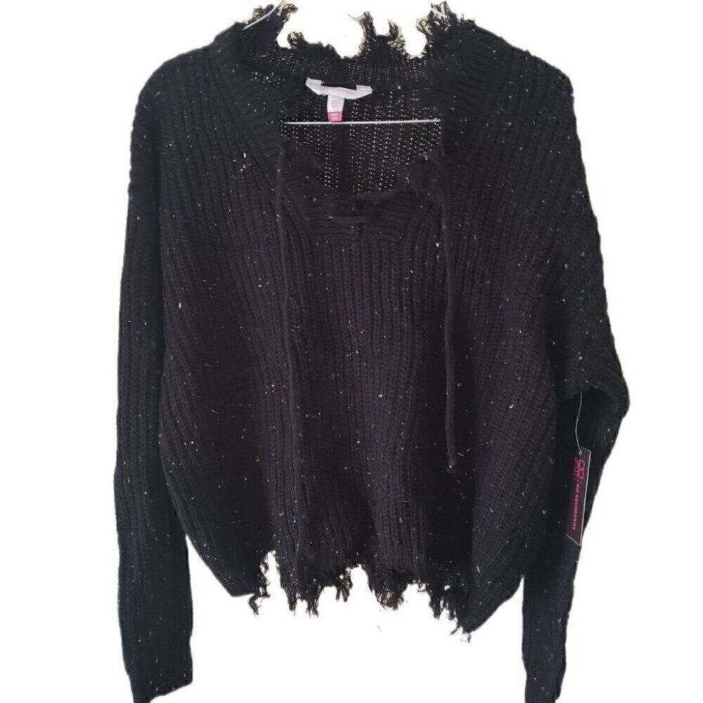 New No Boundaries Black Lace-Up Chew Sweater